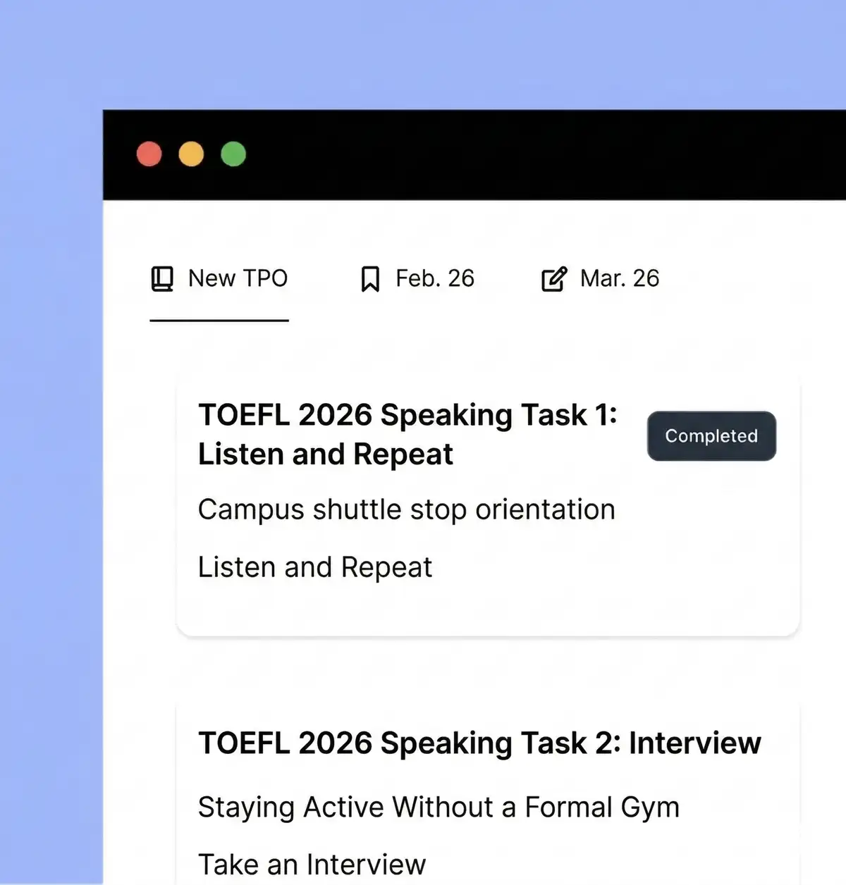 2026 TOEFL practice with adaptive Reading, Listening, and new question types