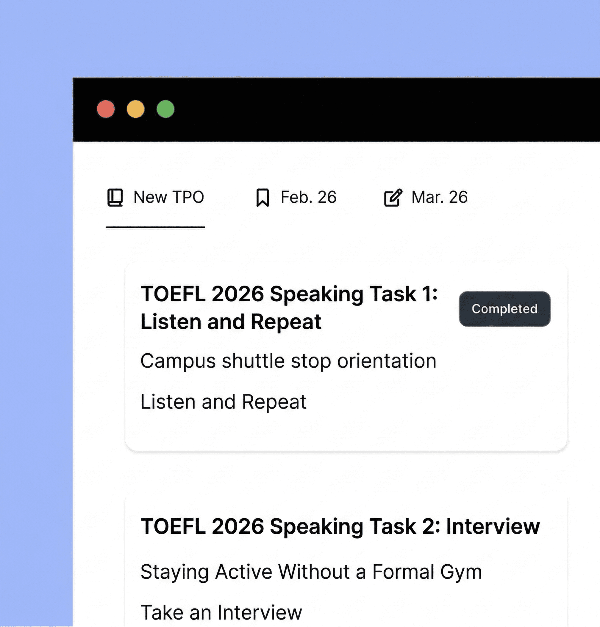 2026 TOEFL practice with adaptive Reading, Listening, and new question types