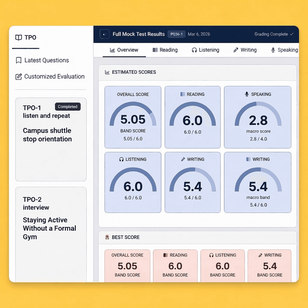 100+ full-length TOEFL 2026 mock tests with fast practice score estimates