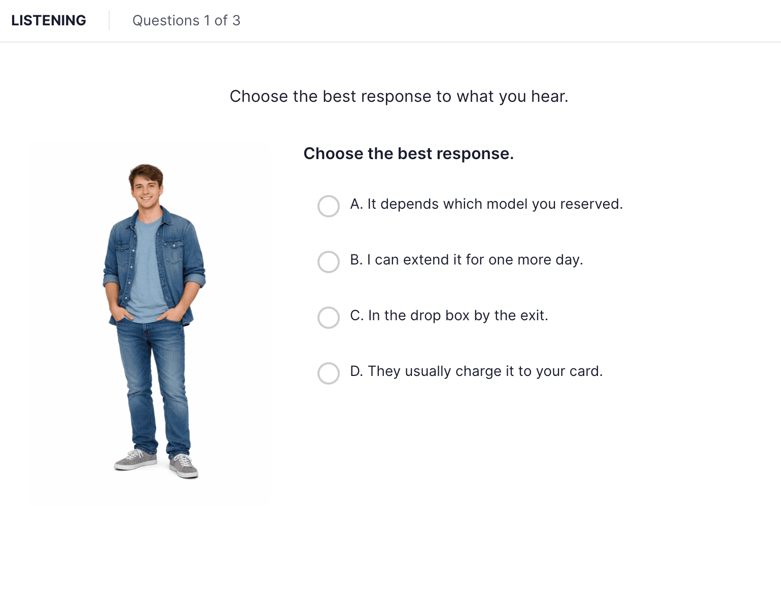 TOEFL 26 Listening — Listen and Choose a Response task