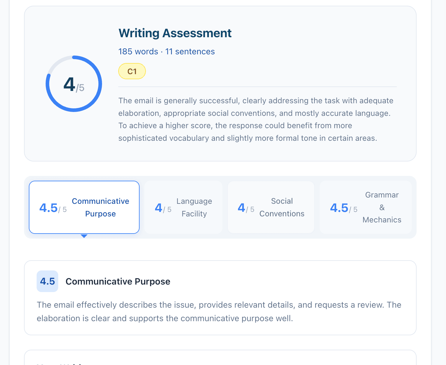 Writing Score Report