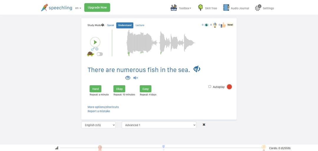 A screenshot of Speechling's practice page