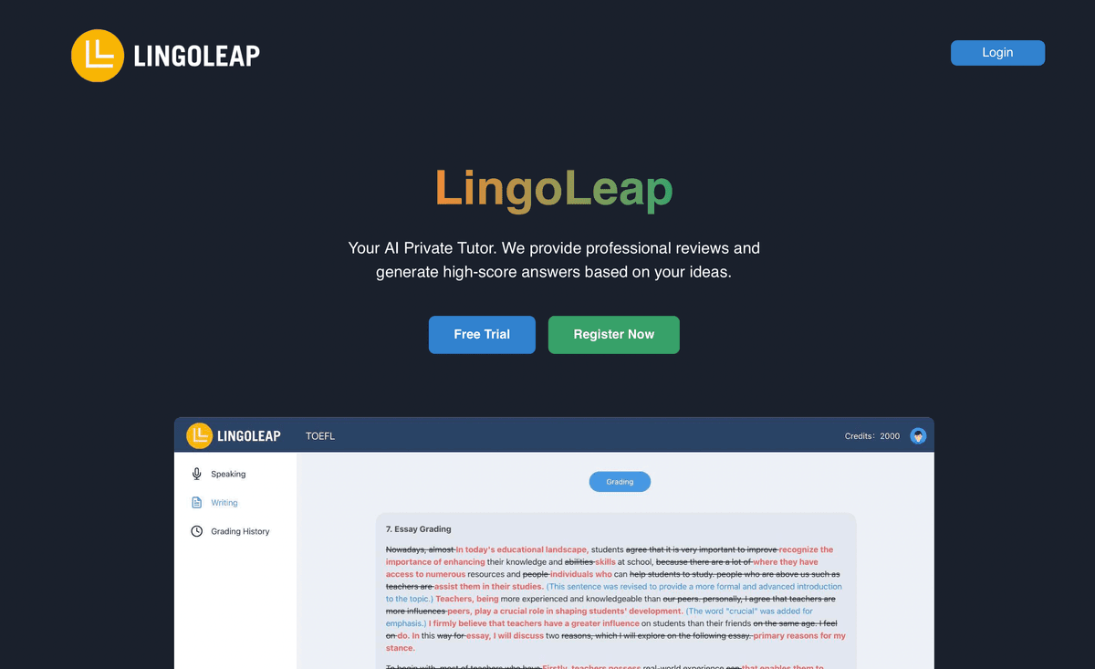 Lingoleap: Your AI-Powered TOEFL Writing & Speaking Aid