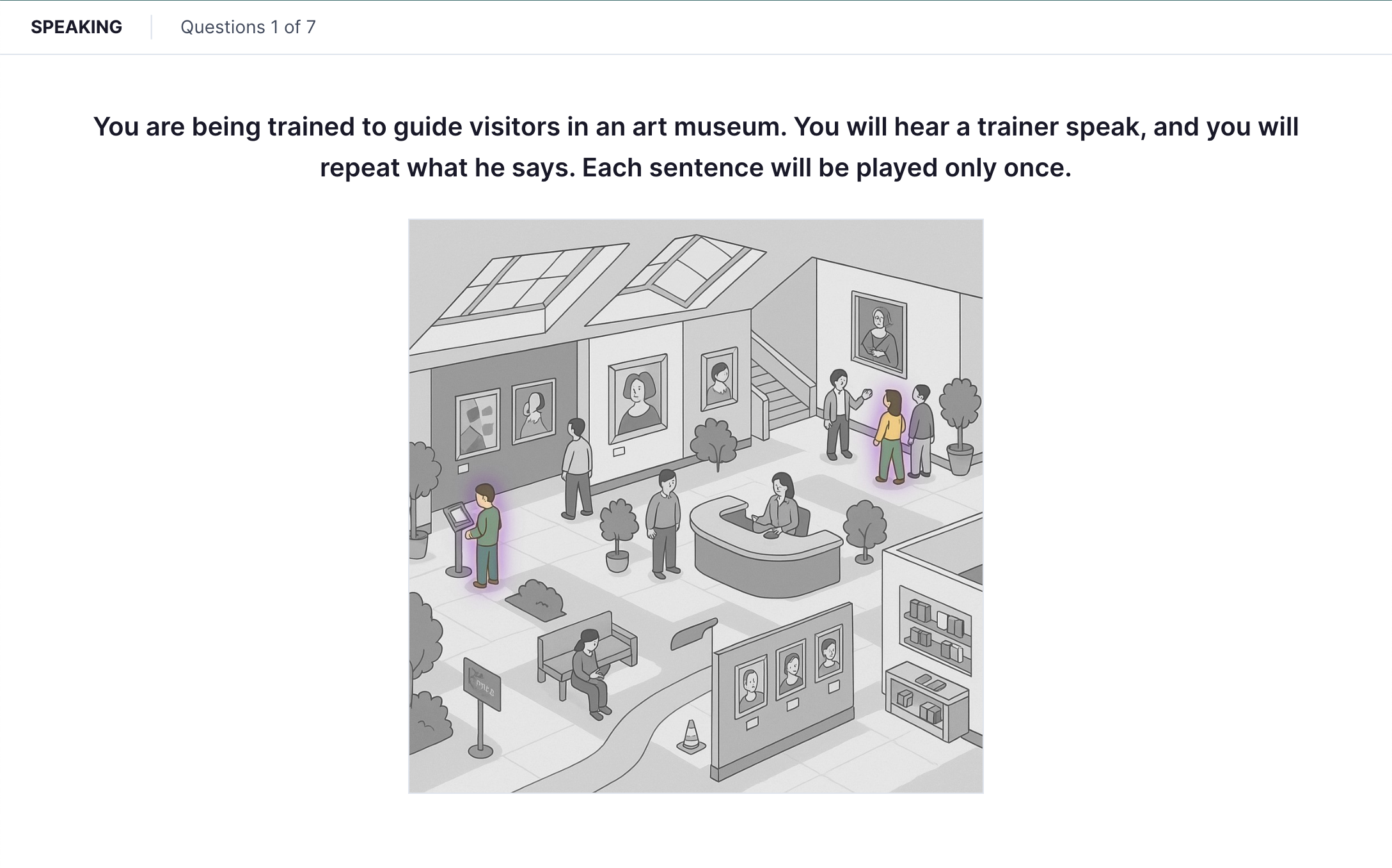 TOEFL 2026 Speaking task 'Listen and Repeat' — sentence repetition interface